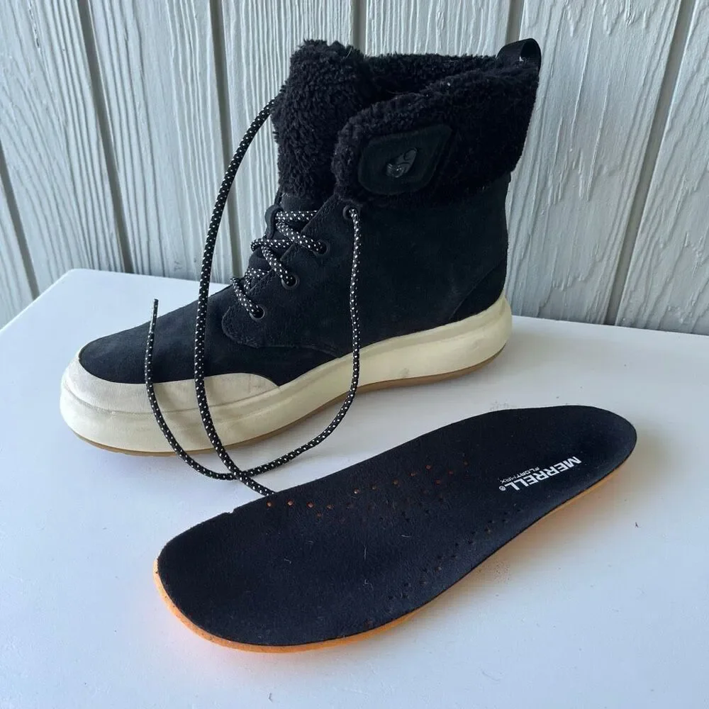 Merrell Marquette Thermo Lace Waterproof Boots 9.5/10 Black Suede Fleece